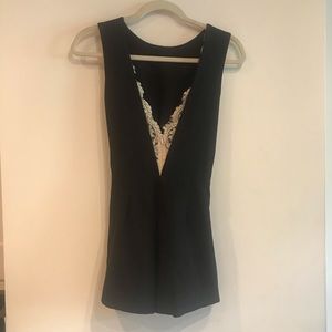 V-back with Lace Black Romper